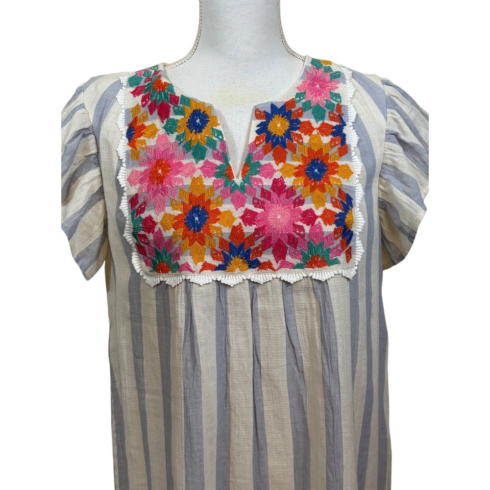 THML Embroidered Striped Tunic Dress, boho, peasant, Mexican, embroidered - Picture 4 of 6